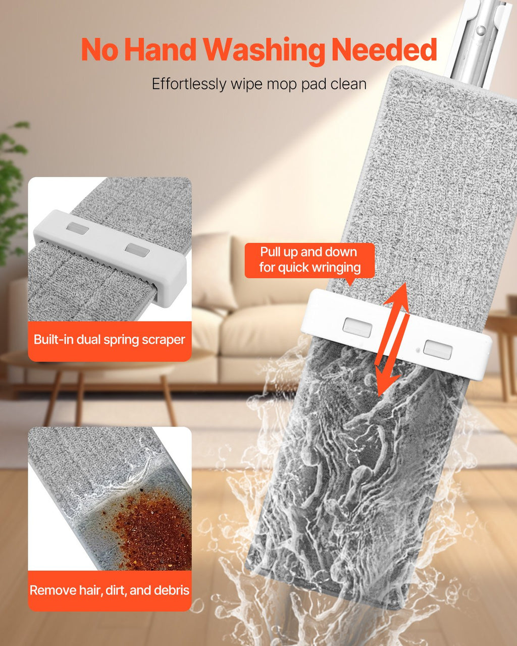 Self-Wringing Flat Mop with 4 Microfiber Pads - image 3