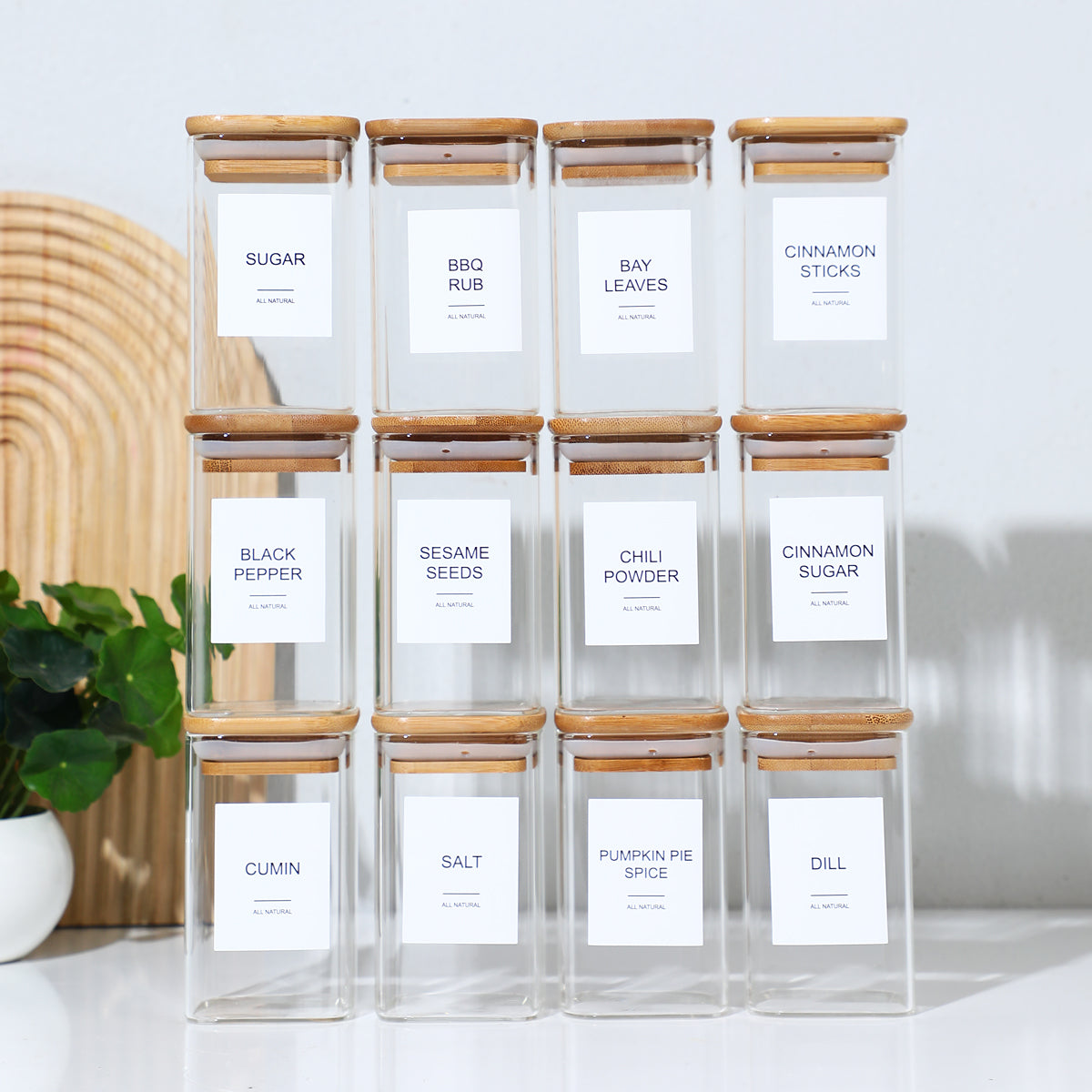 Square Glass Spice Jars with Labels, 12 Pack - image 9