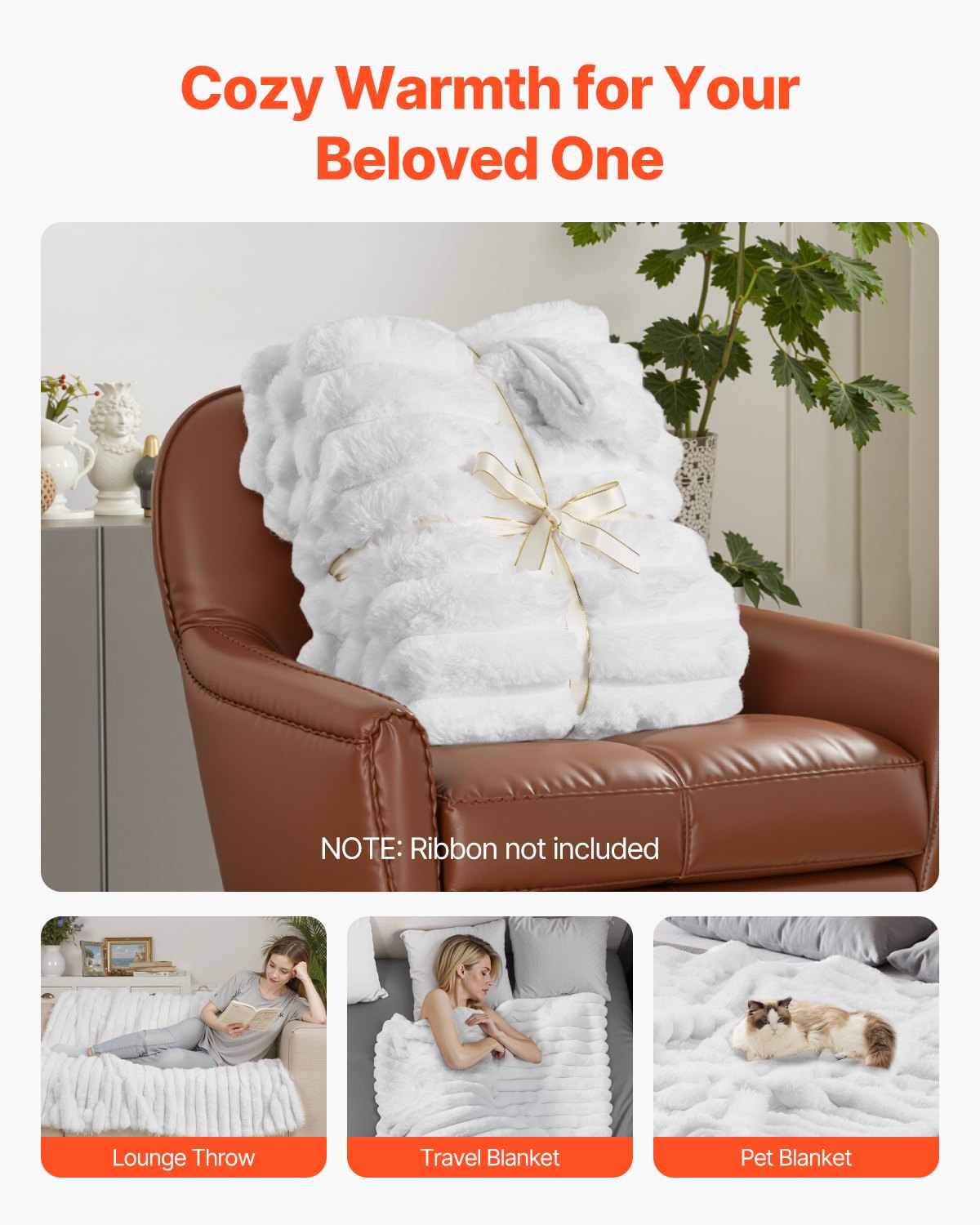 Faux Fur Throw Blanket, 50 x 60 in, White - image 6