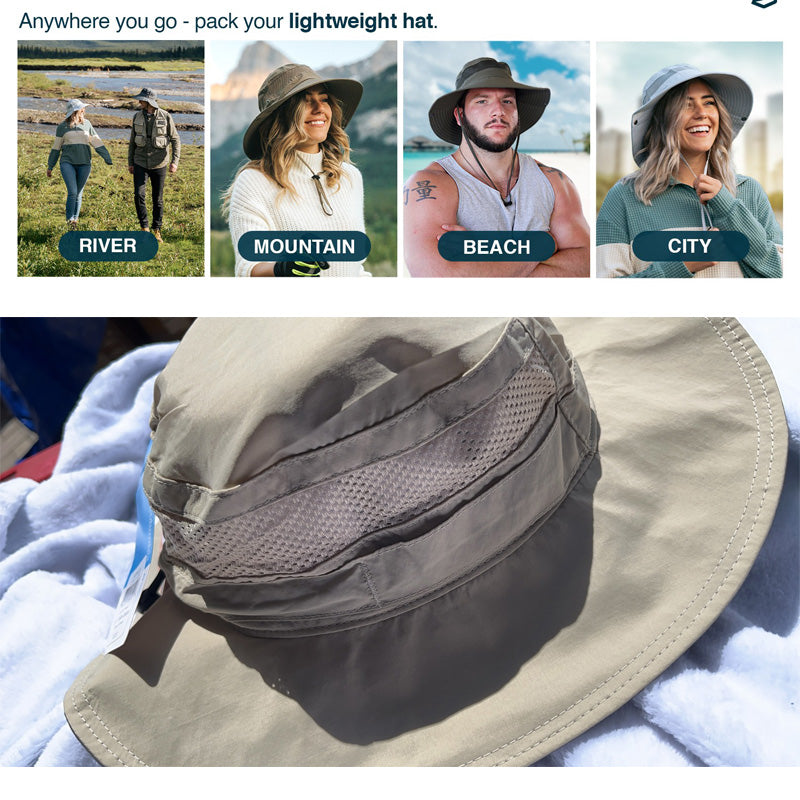 Breathable Wide Brim Sun Hat, Khaki
