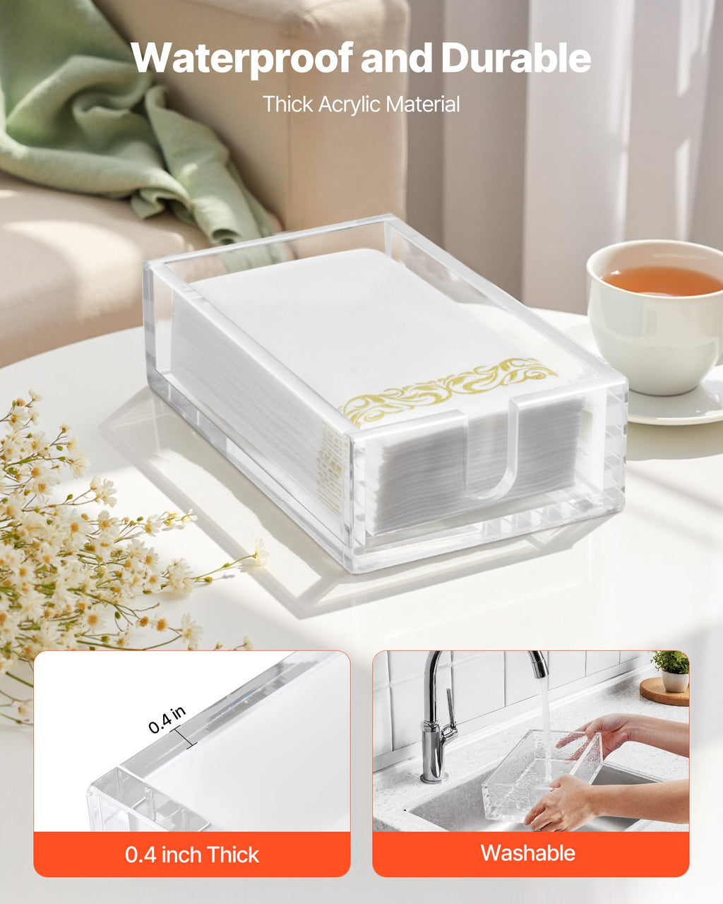 Clear Acrylic Napkin and Guest Towel Holder, 9.1 x 5.5 in - image 5