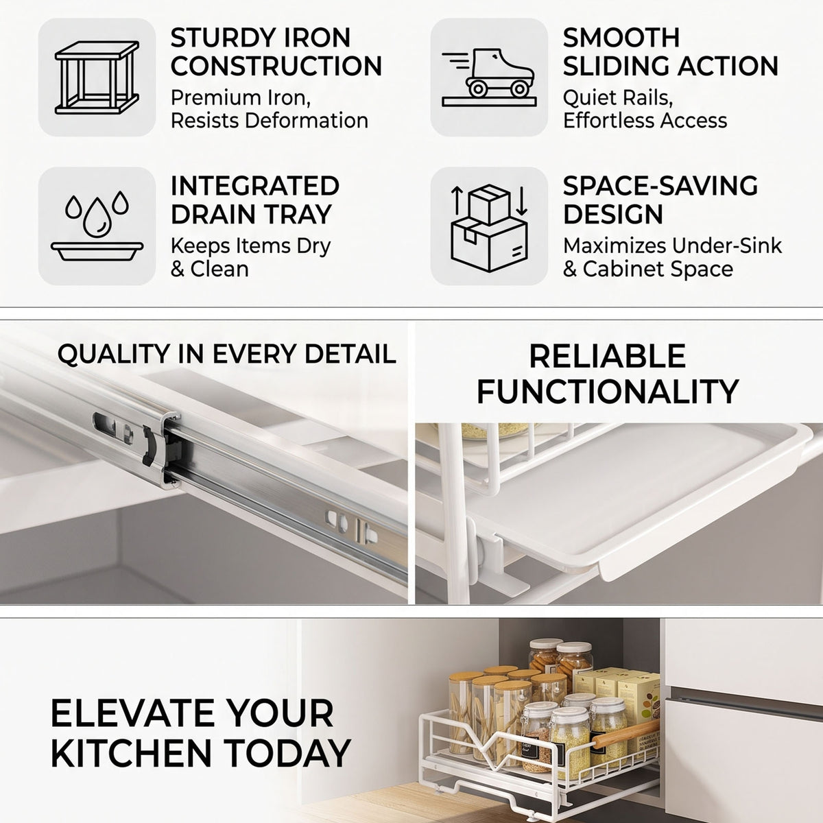 Pull-Out Under-Sink Organizer with Drip Tray, White - image 5