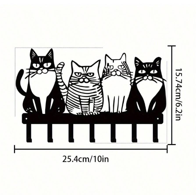 Cat Silhouette Metal Wall Hook Rack, 6 Hooks - image 3