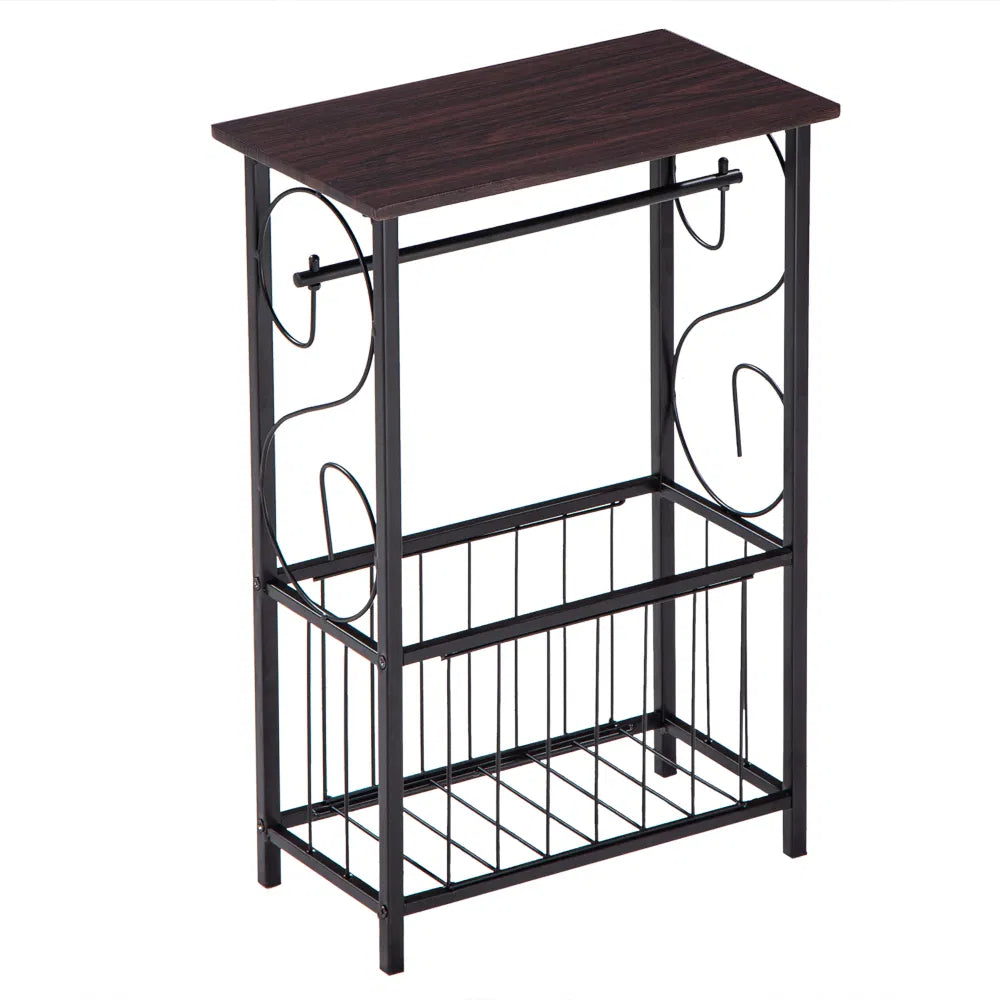 Narrow Side Table with Magazine Rack, Dark Brown - image 4