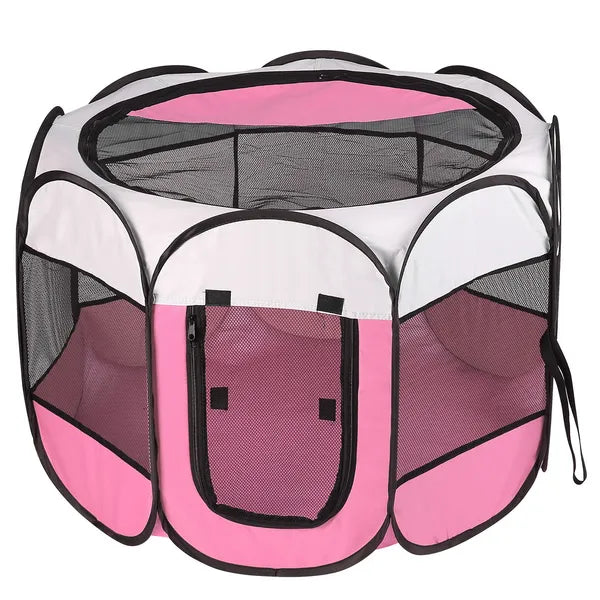 Foldable Pet Playpen, 8 Panel, Pink - image 2