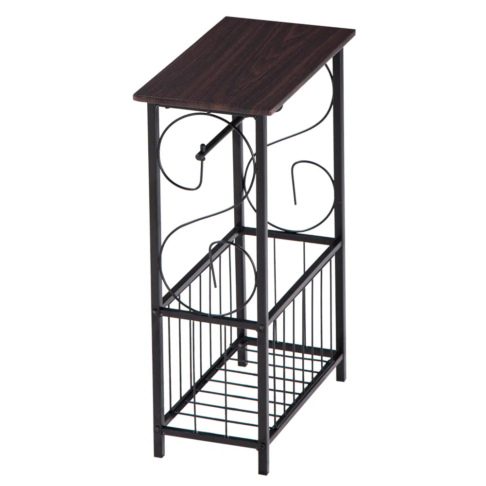 Narrow Side Table with Magazine Rack, Dark Brown - image 3
