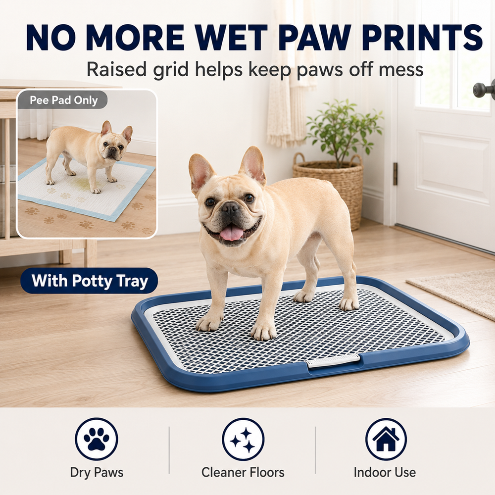 Dog Potty Training Tray with Grate, 25.6 x 19.7 in, Navy - image 2