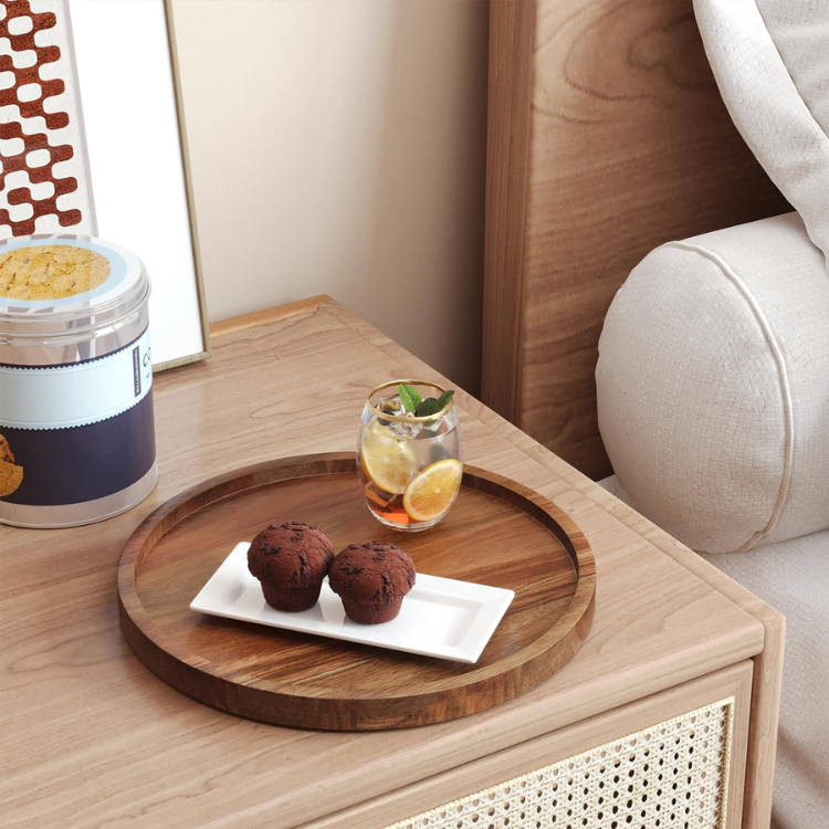 Round Acacia Wood Serving Tray