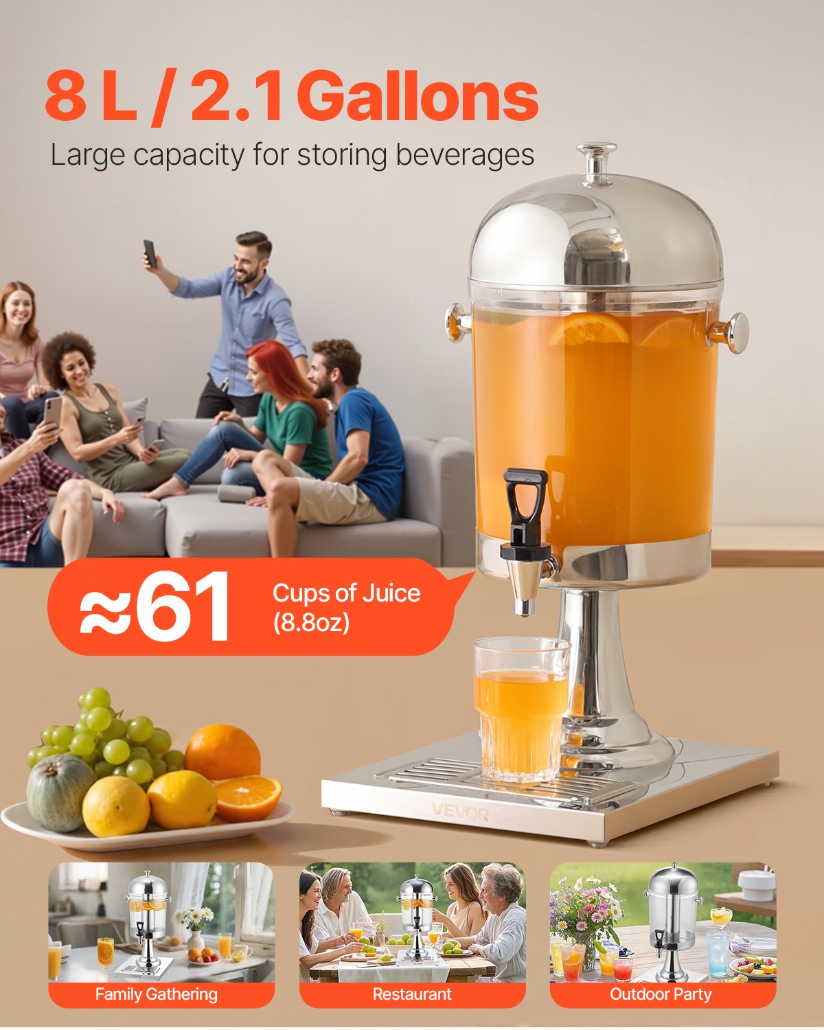 Beverage Dispenser with Stand and Spigot, 2.1 Gallon - image 4
