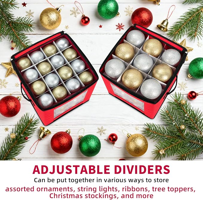Christmas Ornament Storage Box, Holds 64, Red - image 5