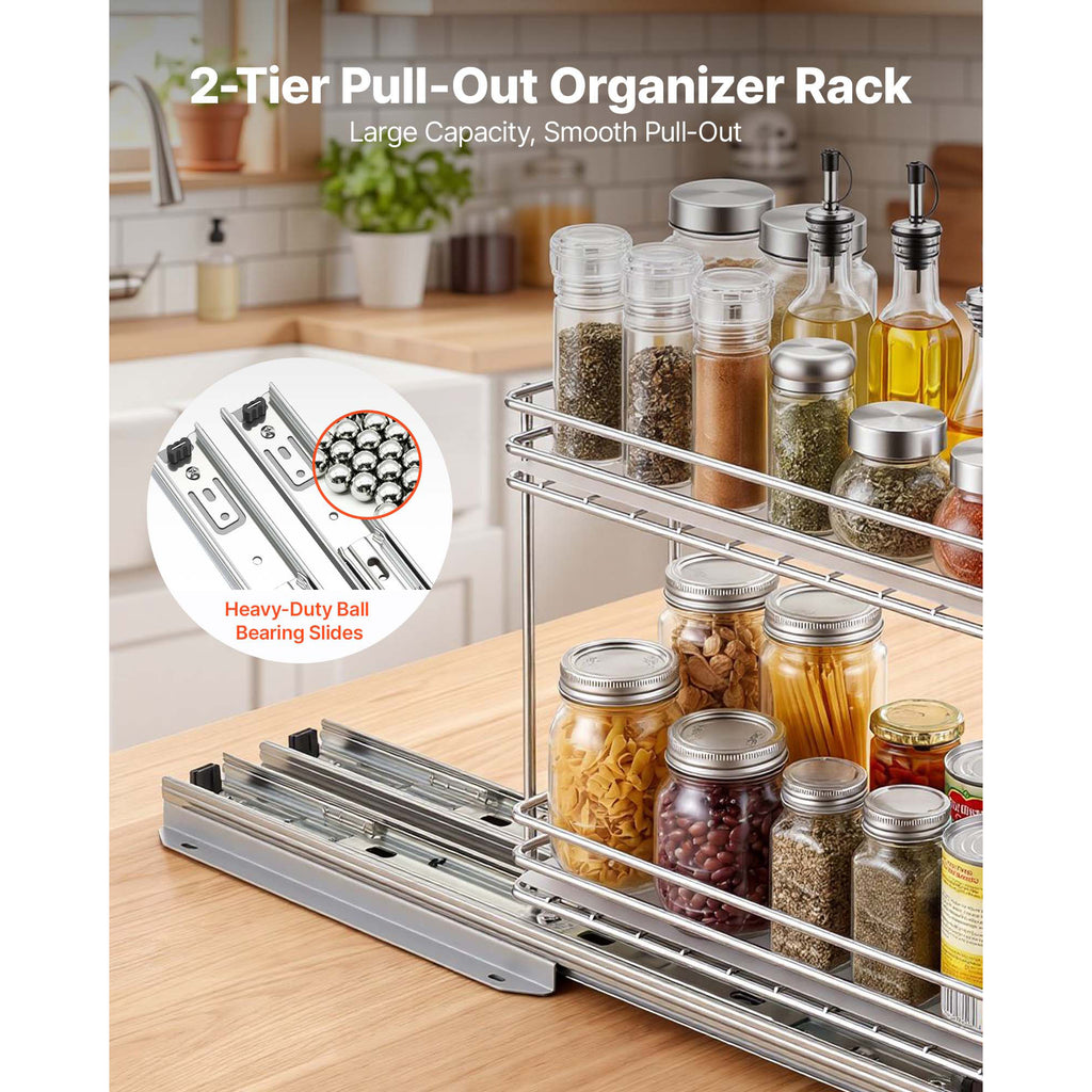 Pull-Out Spice Rack Organizer, 2 Tier, Metal