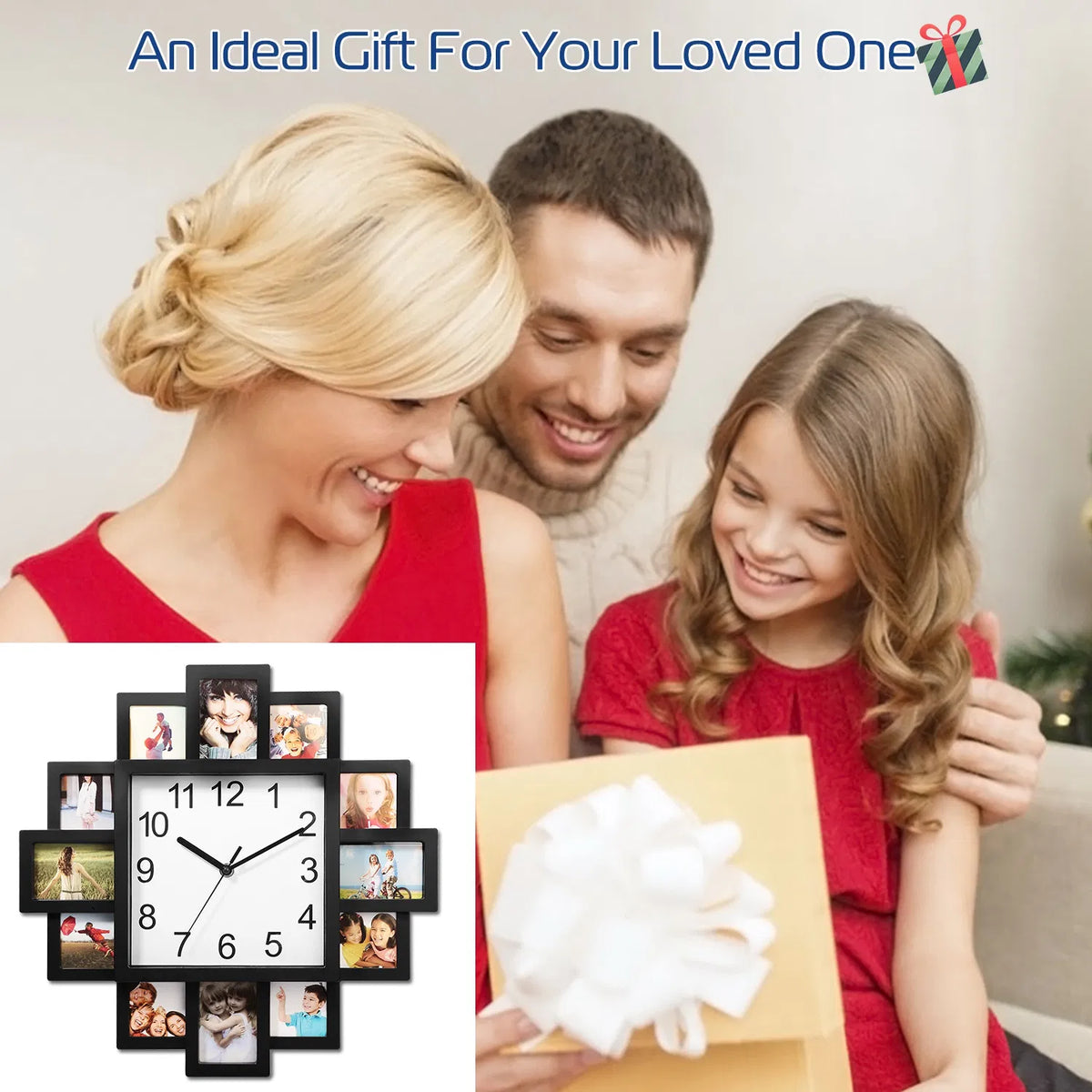 Photo Collage Wall Clock, 12 Frames, Black - image 2