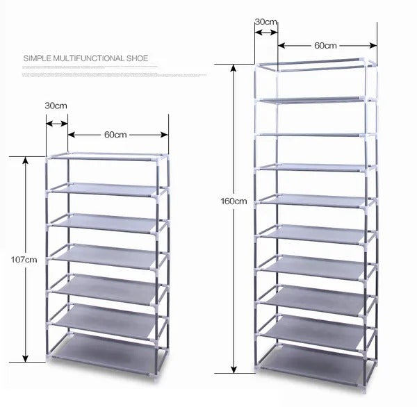 10-Tier Shoe Rack Cabinet with Cover, 9 Grids