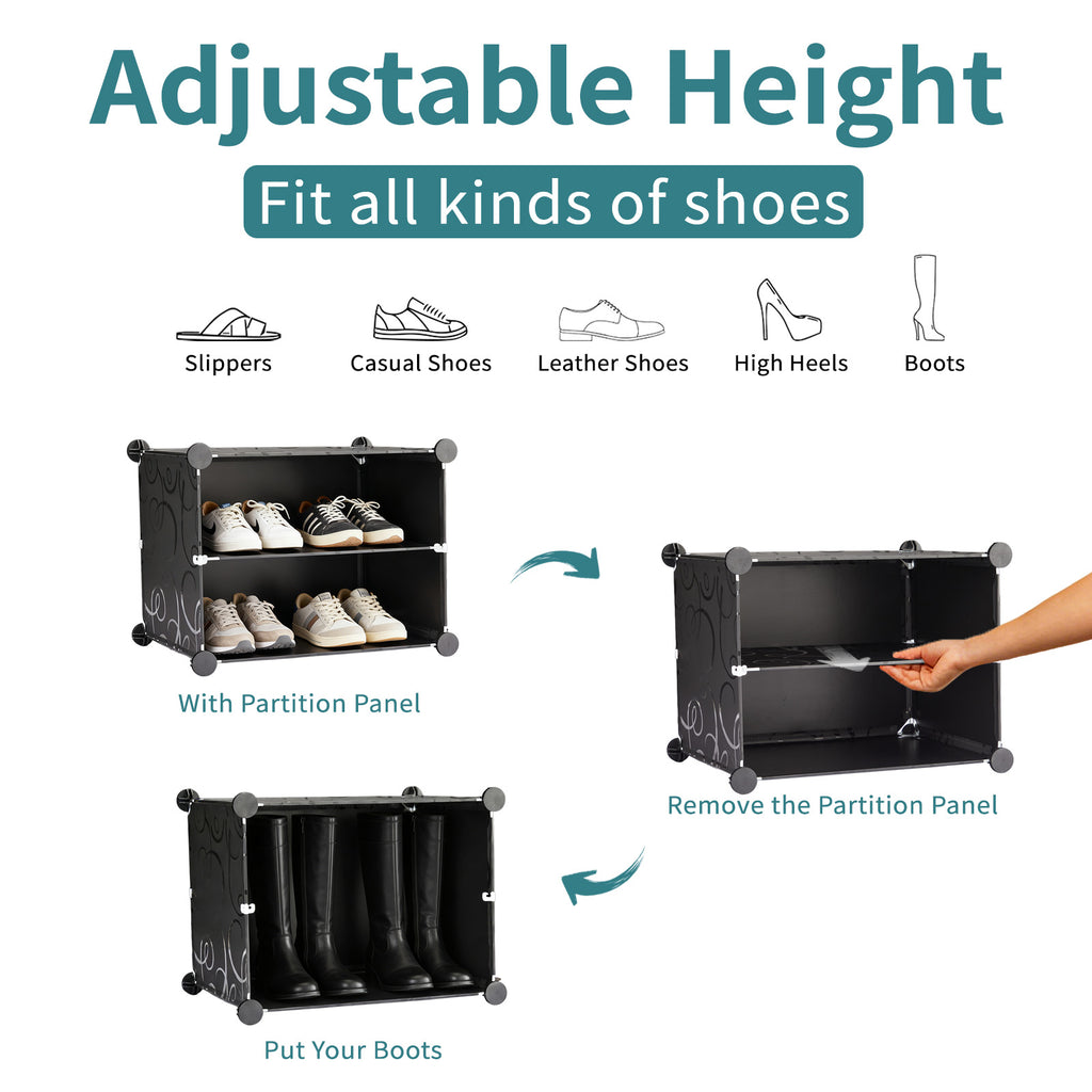 8-Tier Stackable Shoe Storage Cabinet with Doors, Black - image 2