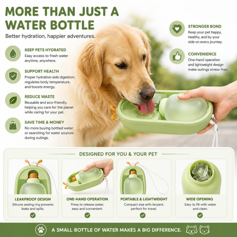 Portable Pet Water Bottle, Green - image 4