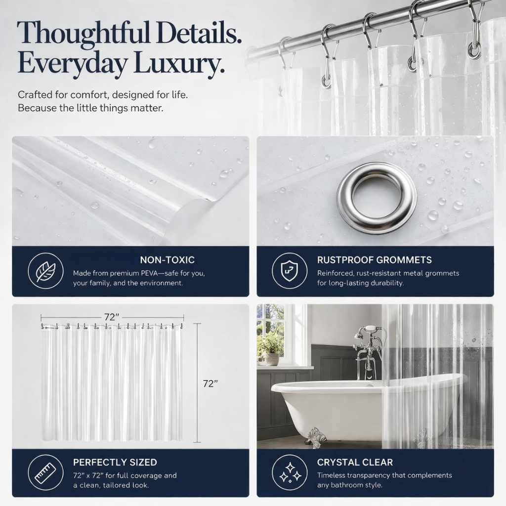 Clear PEVA Shower Curtain Liner with Magnets - image 6