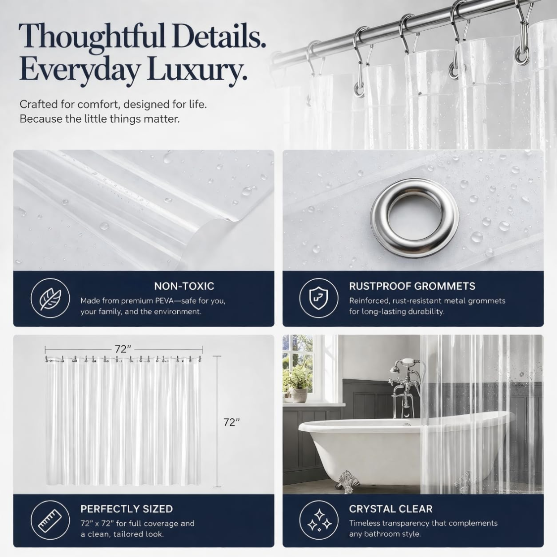 Clear PEVA Shower Curtain Liner with Magnets - image 6