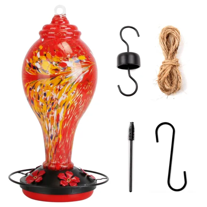 Glass Hummingbird Feeder, 5 Ports, Red - image 2