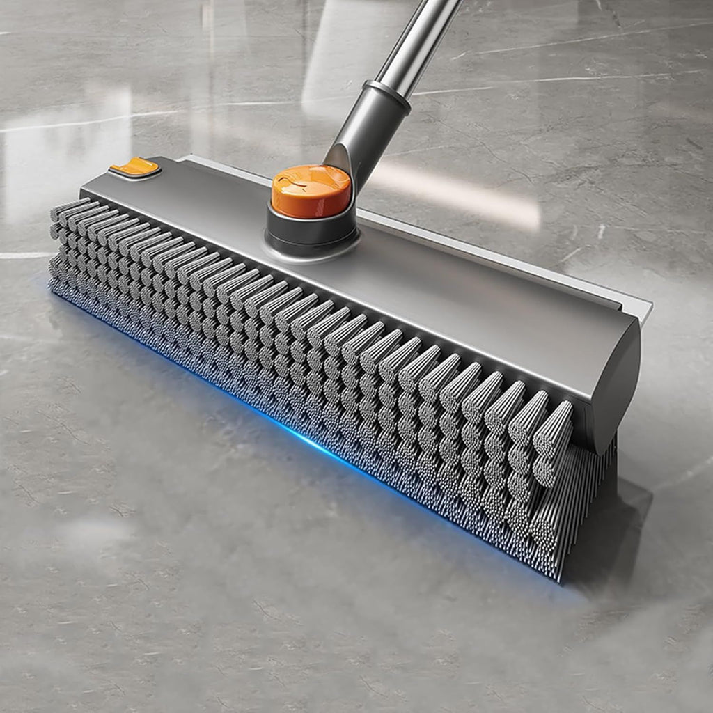 Floor Scrub Brush with Squeegee and Long Handle, Grey - image 5