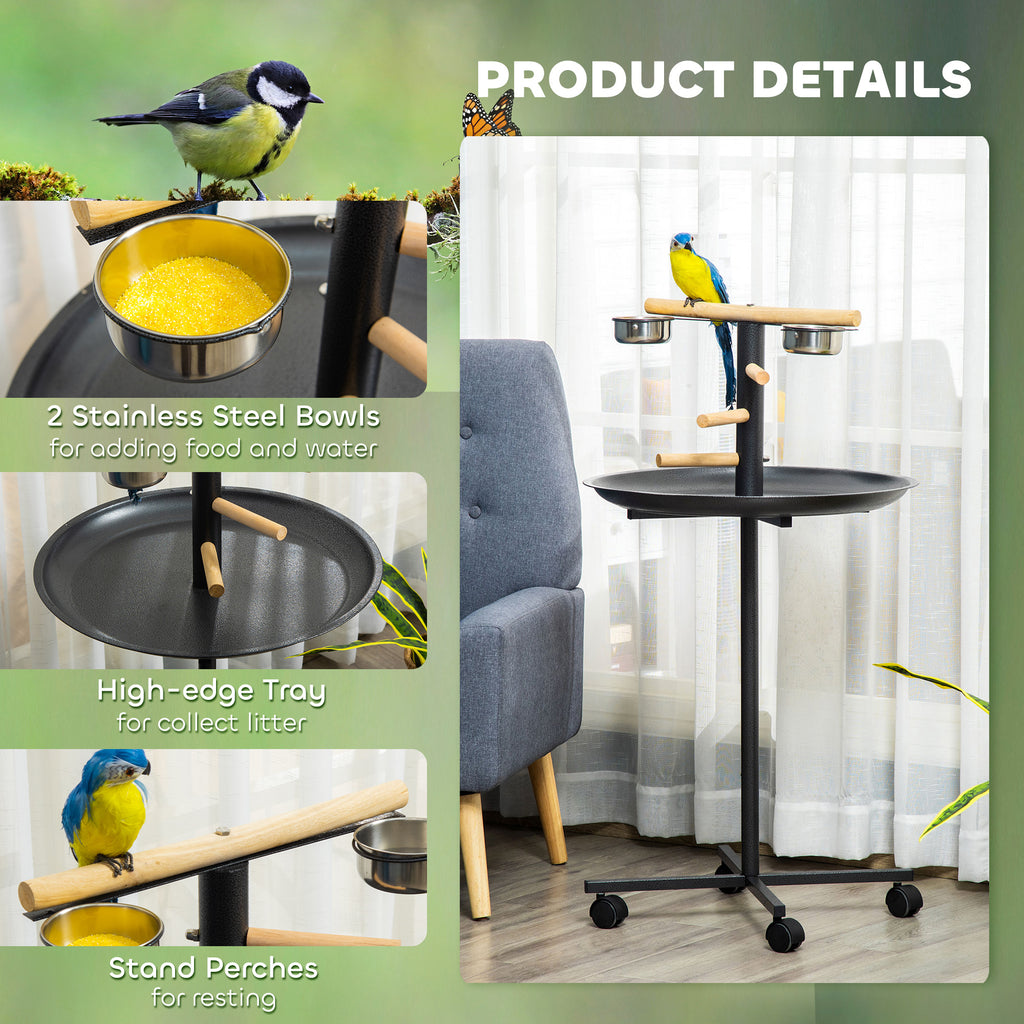 Bird Play Stand with Wheels and Feeding Bowls - image 3