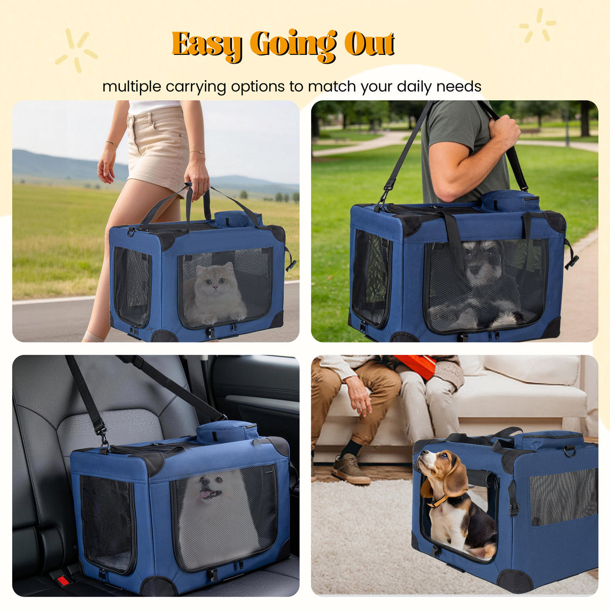 Soft Dog Crate, 32 Inch, 3-Door, Dark Blue - image 5