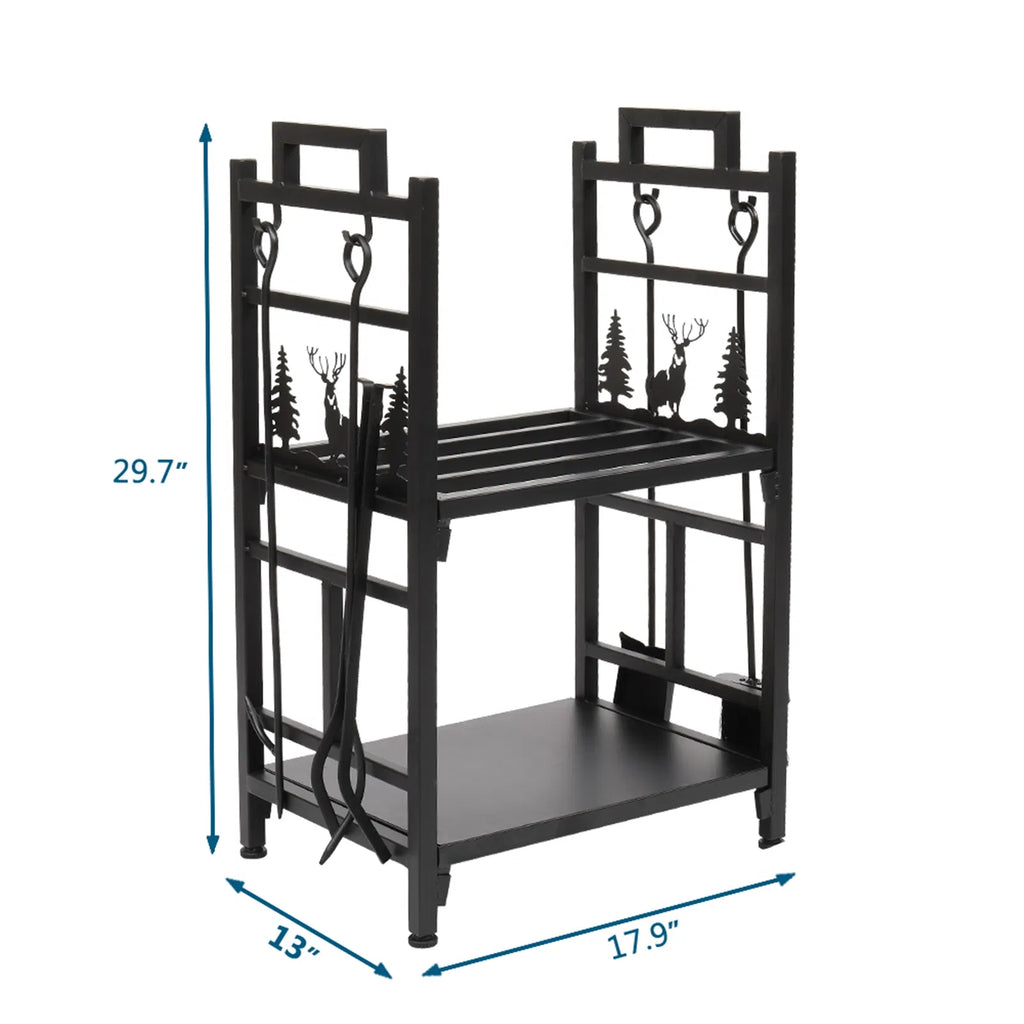 2-Tier Firewood Rack, Deer and Tree Design, Black - image 4