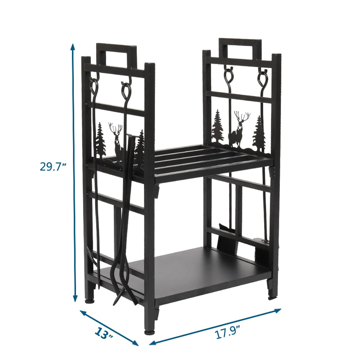2-Tier Firewood Rack, Deer and Tree Design, Black - image 4