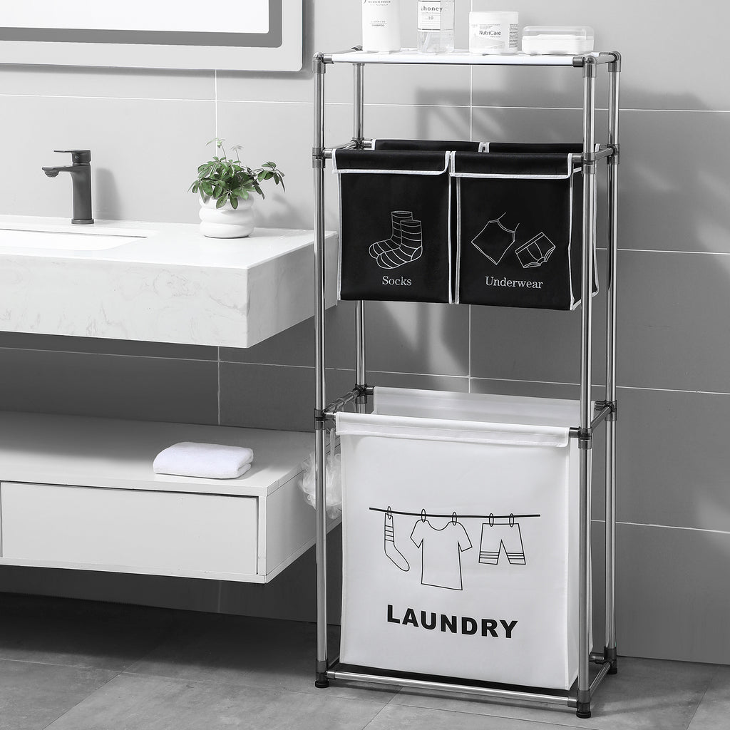3-Tier Laundry Sorter with 4 Removable Bags