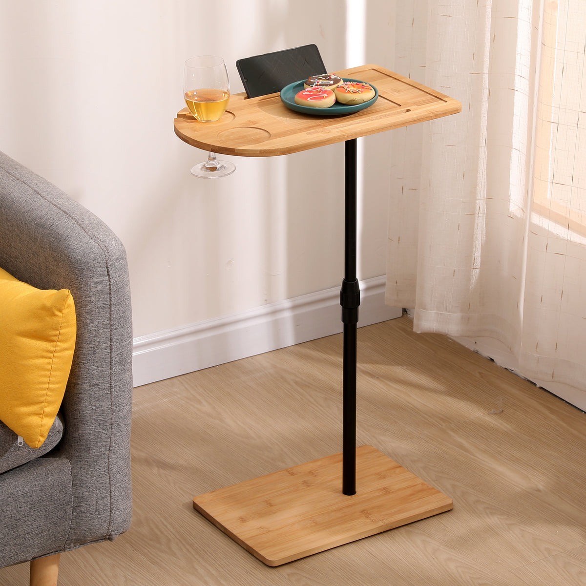 Bamboo C-Shaped Side Table, Height Adjustable - image 5