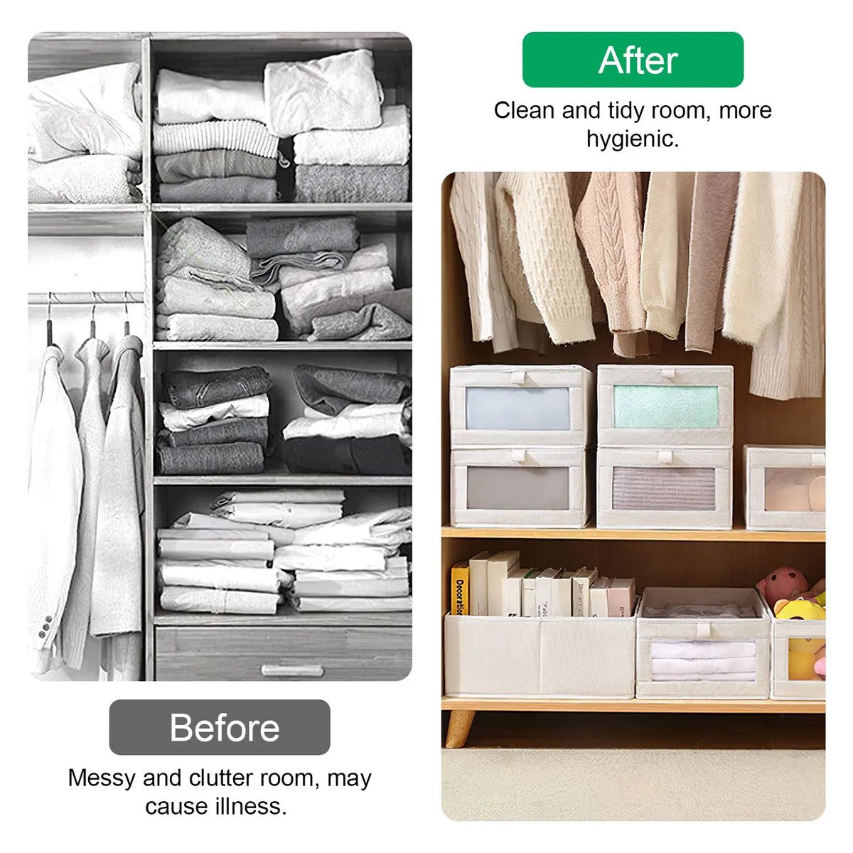 Foldable Closet Storage Bins with Window, 4 Pack, Beige - image 3