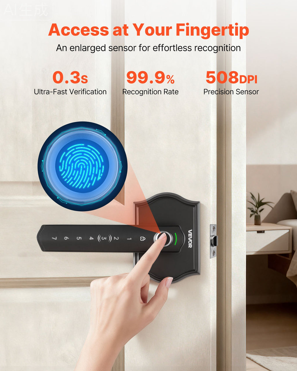 Fingerprint Door Knob Lock with Keypad, Black - image 5