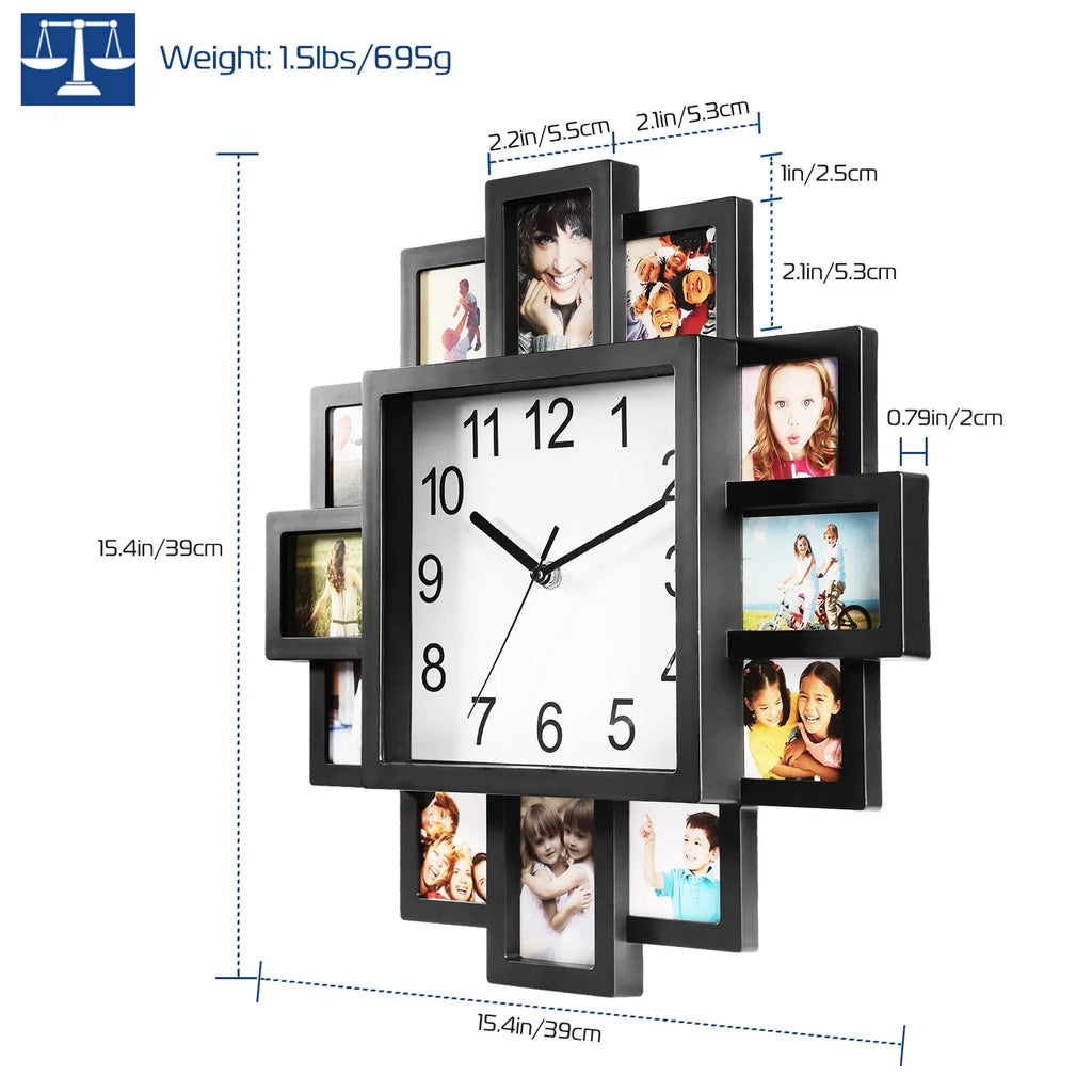 Photo Collage Wall Clock, 12 Frames, Black - image 9