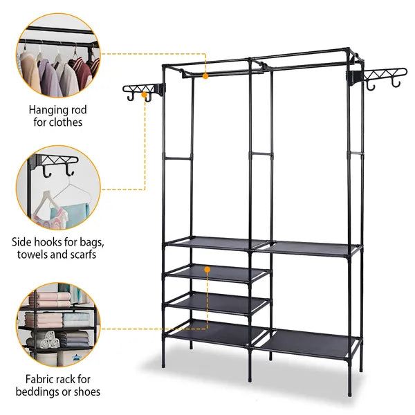 Metal Garment Rack with Shelves, Black - image 4