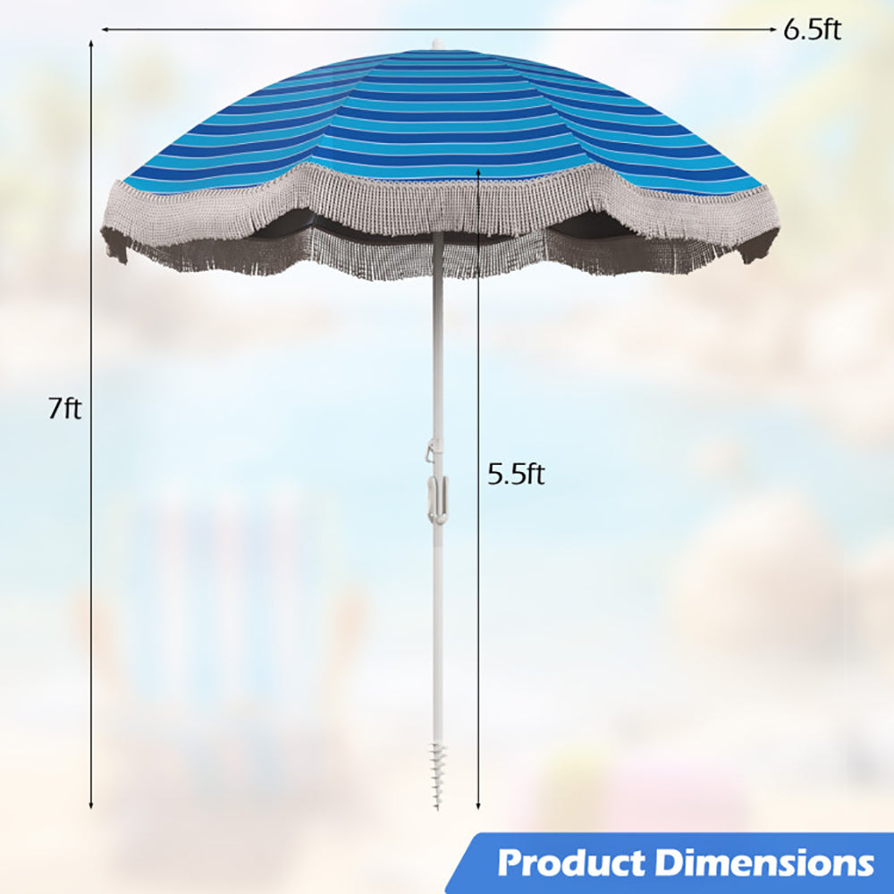 Fringe Beach Umbrella, 6.5 ft, with Tilt and Sand Anchor - image 9
