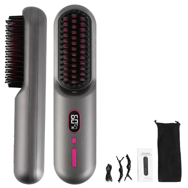 Cordless Hair Straightener Brush, Grey - image 5
