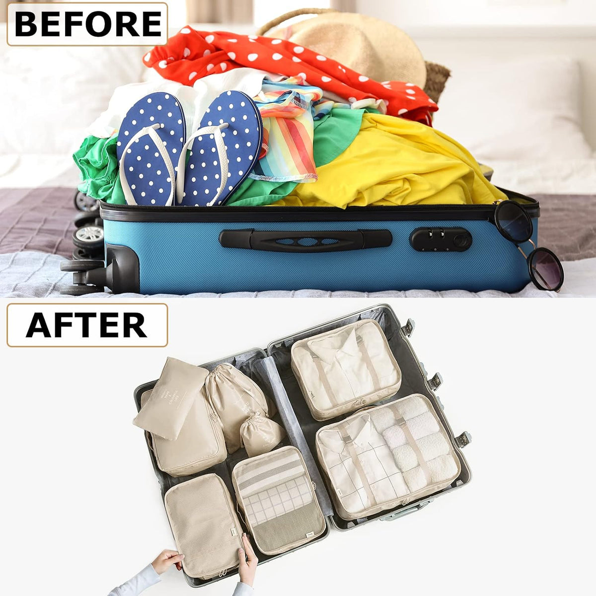 Packing Cubes, 8 Piece Set, Beige