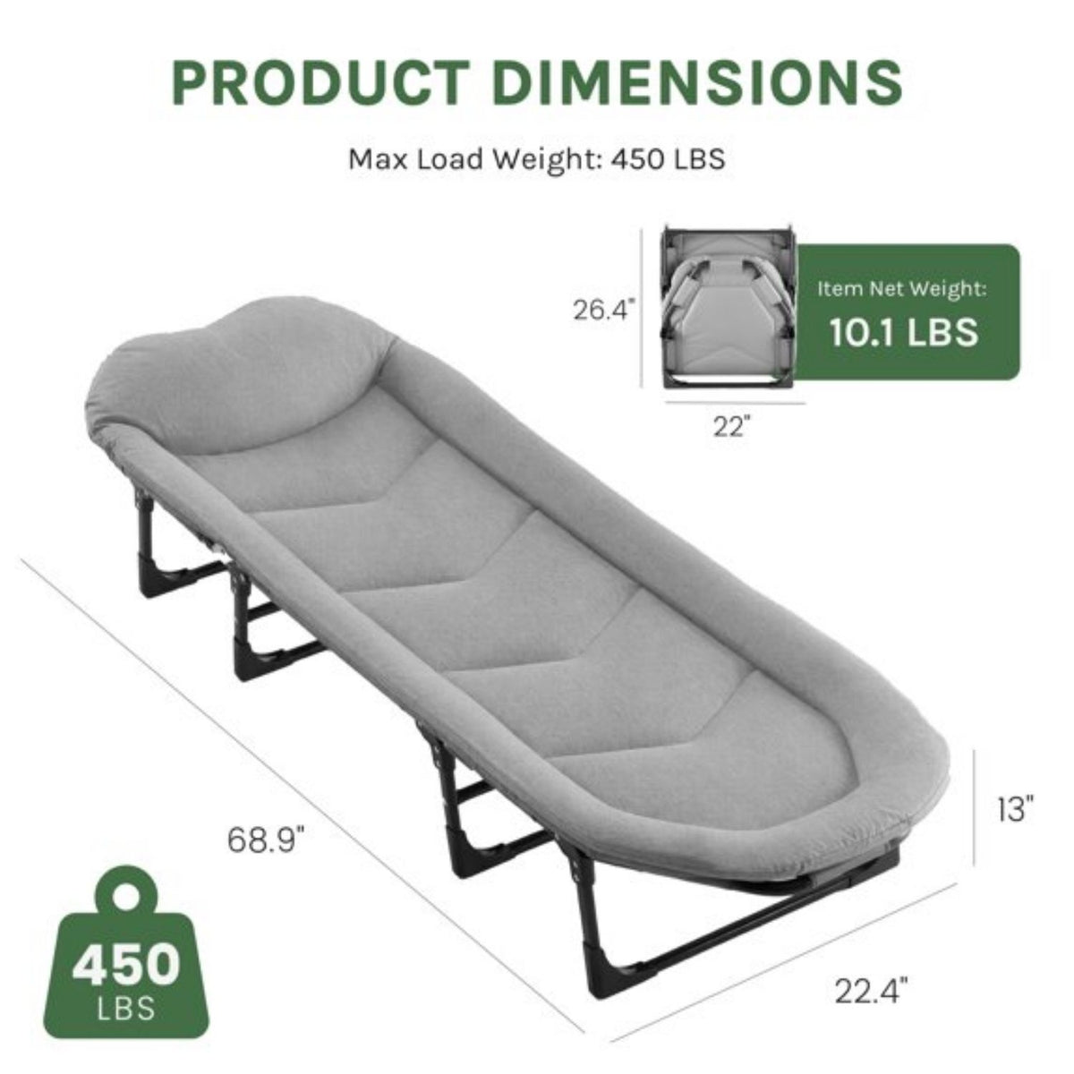 Folding Padded Camping Cot with Pillow