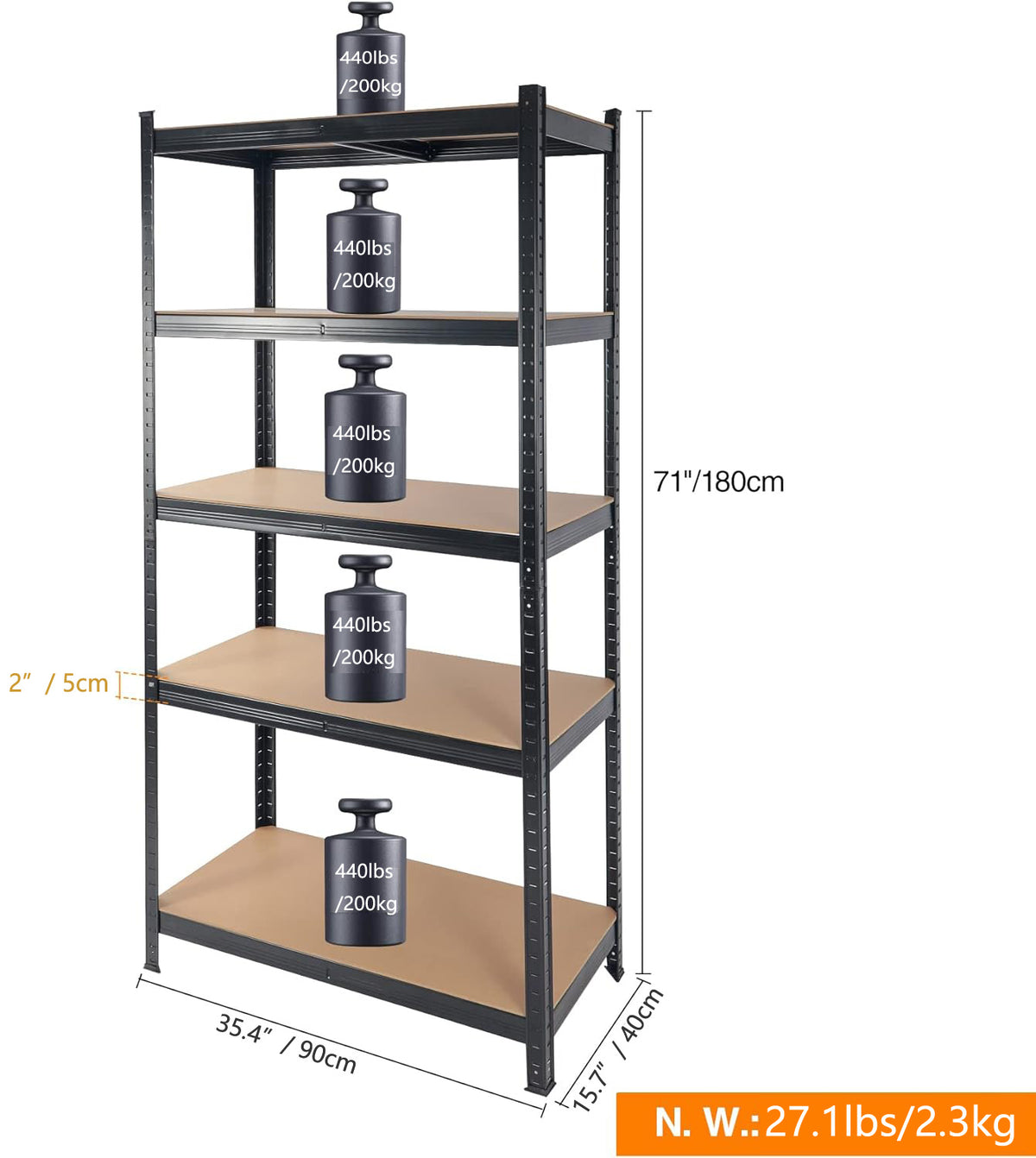 5-Tier Garage Shelving Unit, 2000 lb Capacity - image 7