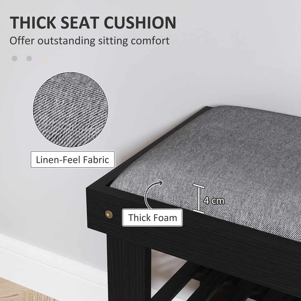 Bamboo Shoe Bench with Cushion, 2 Shelves, Black - image 5
