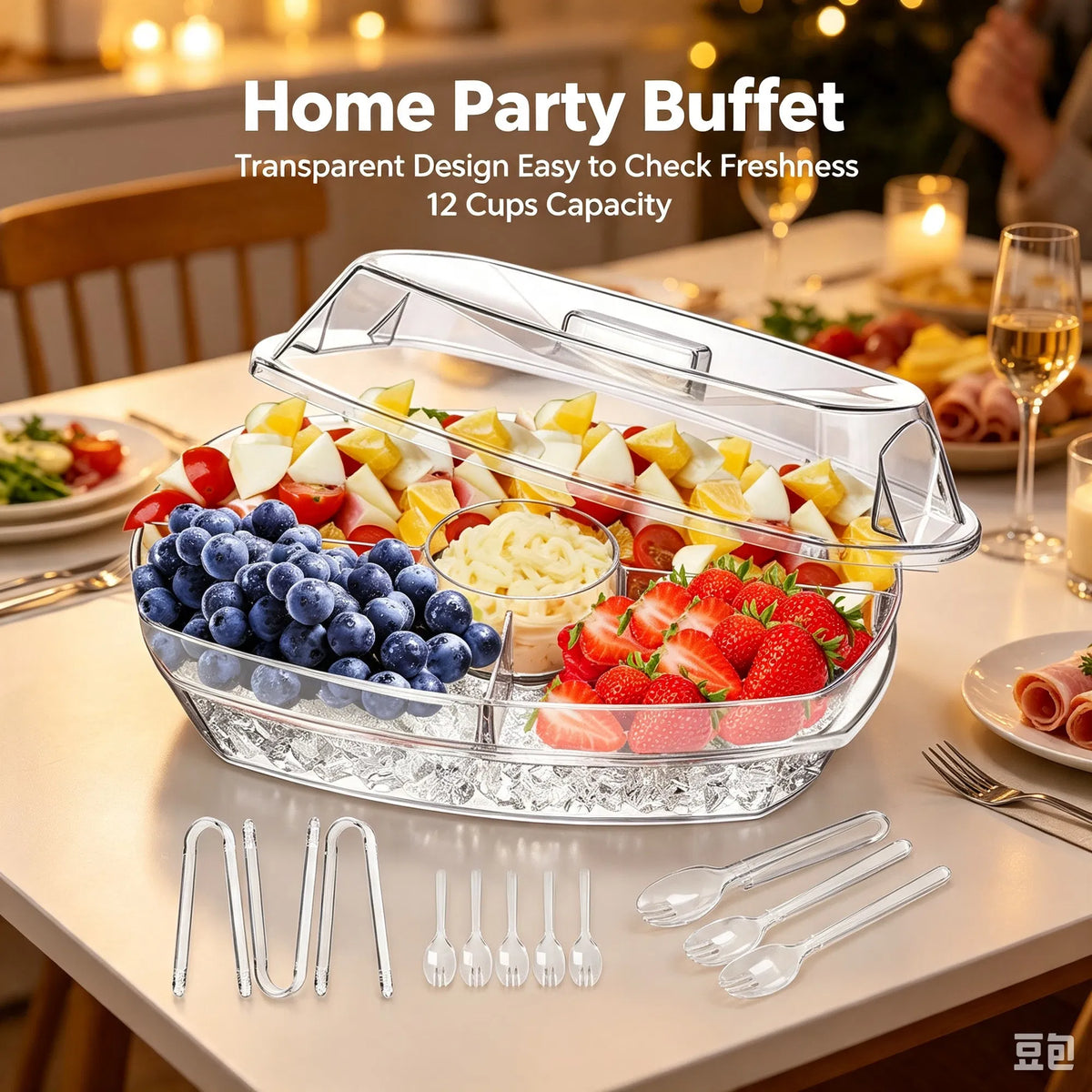 Chilled Serving Platter with Ice Tray and Lid, Divided - image 3